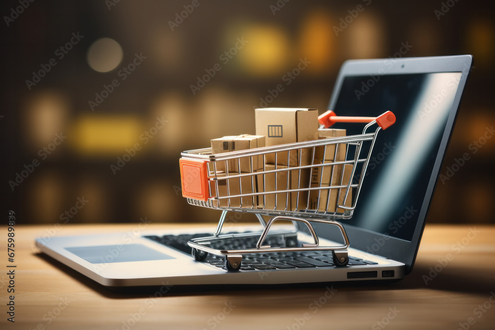 Efficient Cyberspace Shopping: Laptop and Cart on. ai generative