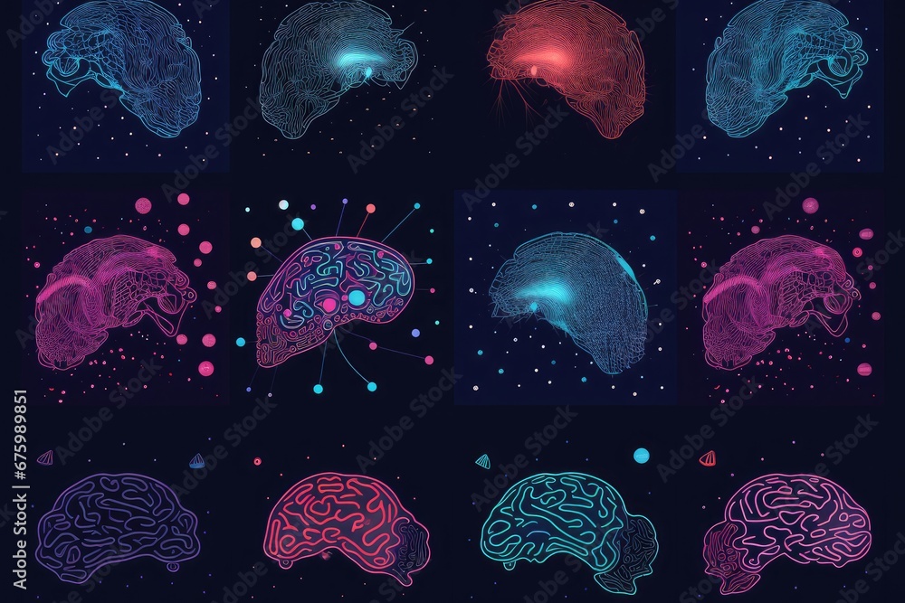 Colorful neon Brain Pattern digital illustration with abstract with dark sky Starks background, mind star image constellation design, Whimsical Line Art Neon Wallpaper Mandala Psychedelic Pattern Art Colorful neon Brain Pattern digital illustration with abstract with dark sky Starks background, mind star image constellation design, Whimsical Line Art Neon Wallpaper Mandala Psychedelic Pattern Art