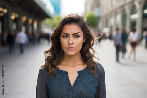 Free Download Attractive young hispanic woman posing in the middle of the street looking at the camera - GFXLoad