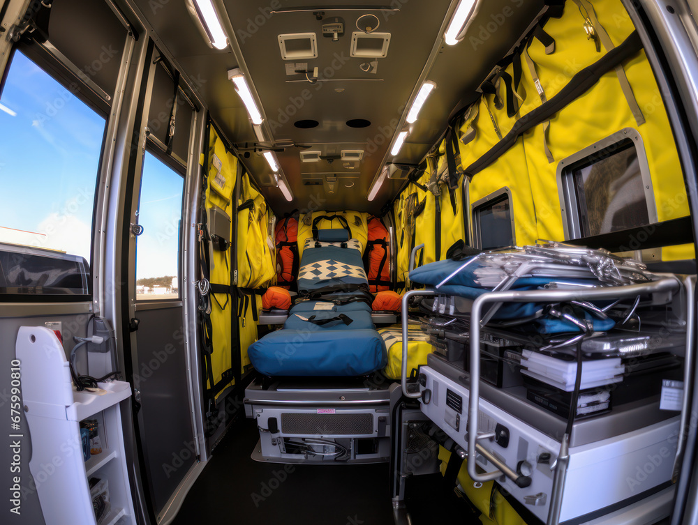 detailed photo of the ambulance interior when there are no patients