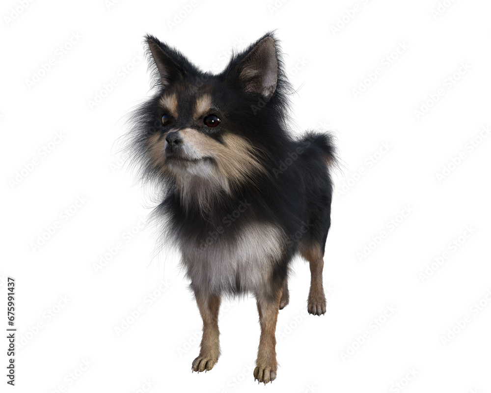 Obraz premium 3d rendering of black long hair chihuahua, transparent background