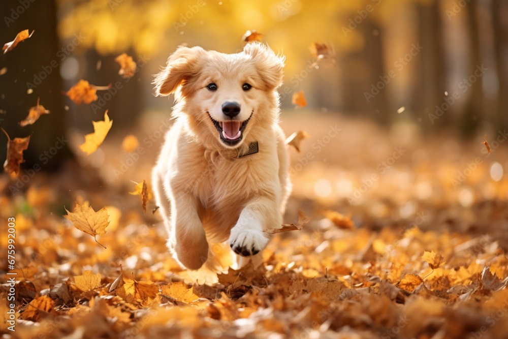 funny happy cute dog and puppy running