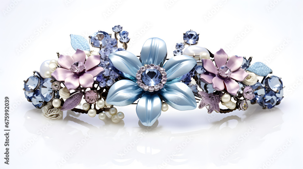 Luxurious Floral Hair Accessory with Pearls and Blue Gemstones Luxurious Floral Hair Accessory with Pearls and Blue Gemstones