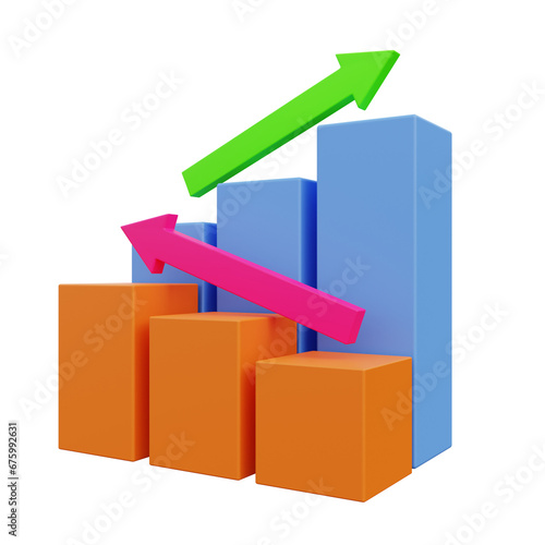 trade arrows and Exchange price charts. Realistic 3D design. Growth and Value Change forex trading Annual profit report, 3D rendering