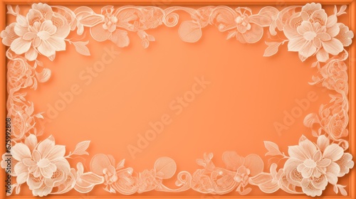  a white lace frame with flowers on an orange background with a place for a text or a picture or a picture. generative ai