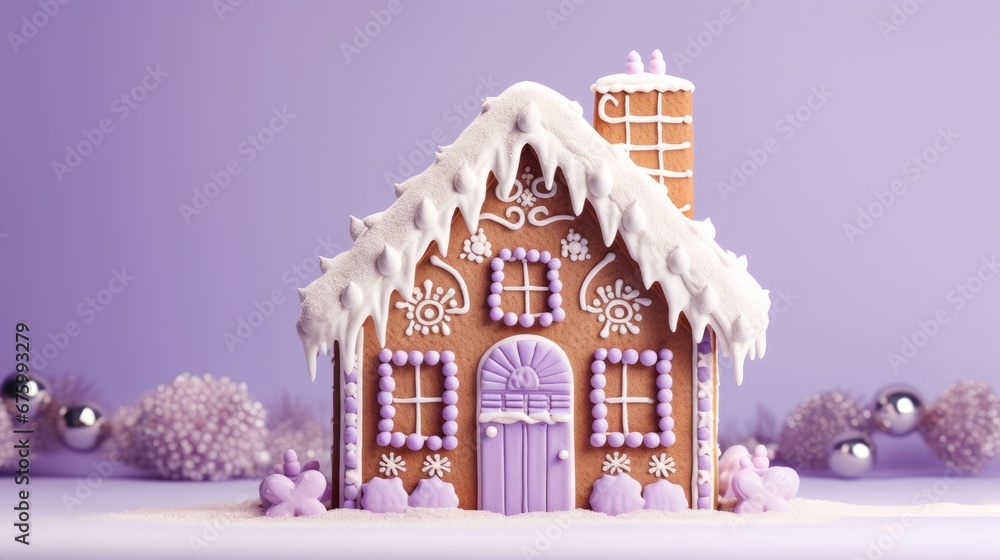a close up of a gingerbread house with icing on it's roof and snow on the roof. generative ai a close up of a gingerbread house with icing on it's roof and snow on the roof. generative ai