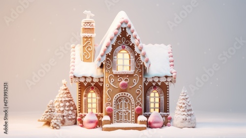  a gingerbread house with a clock on the top of the roof and a bell tower on the top of the roof.  generative ai © Shanti