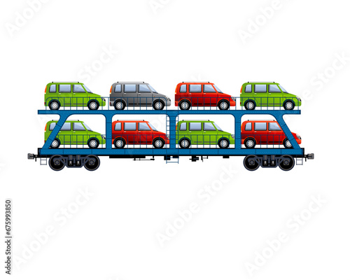 Truck semi trailer for transportation of car, Car transport truck, Automobile delivery truck, the trailer transports cars flat vector illustration