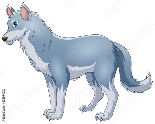 Grey wolf on a white background. Vector illustration in cartoon style.