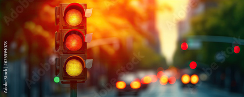Detail of a traffic lights on a sunset light with copy space for text.