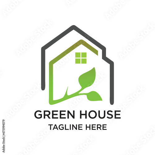 Green house logo design simple concept Premium Vector