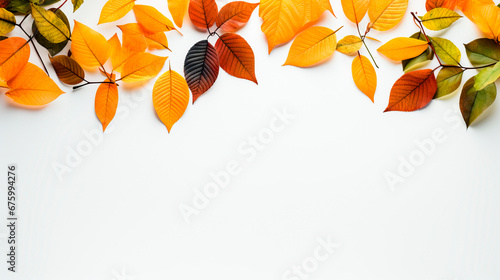 autumn frame with colorful leaves in autumn colors, on a white background