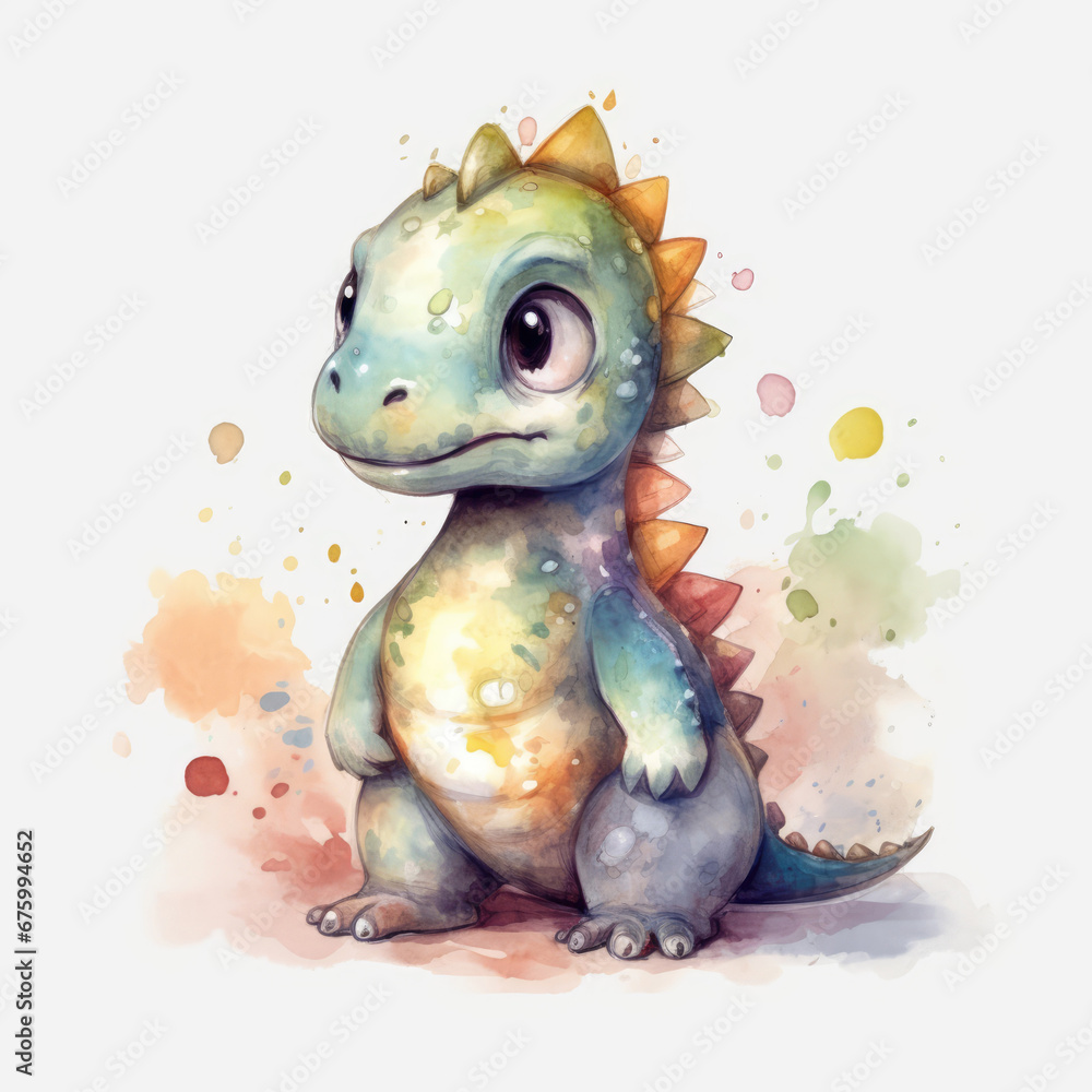 Cute watercolor dinosaur on white background. Little Dragon, Watercolor illustration. Cute baby dinosaur. Watercolor illustration isolated on white background Cute watercolor dinosaur on white background. Little Dragon, Watercolor illustration. Cute baby dinosaur. Watercolor illustration isolated on white background