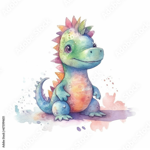 Cute Dragon, watercolor. Dragon symbol of a New Year 2024. Little dinosaur, watercolor illustration isolated on a white background