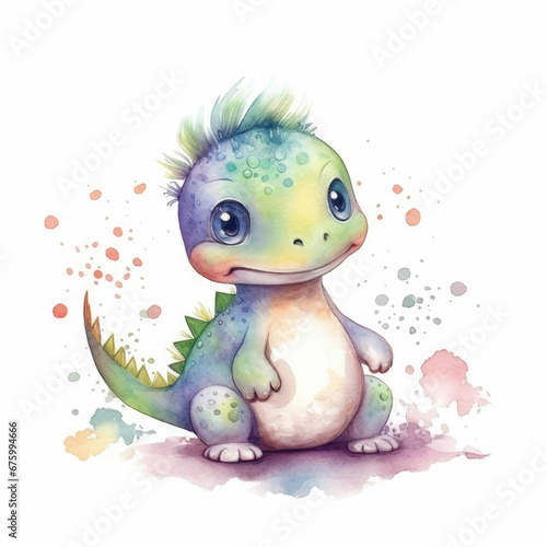 Cute baby Dinosaur, Watercolor illustration isolated on white background