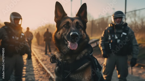 Security worker and police dog photo