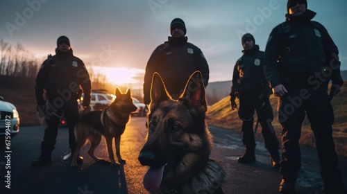 Security worker and police dog photo