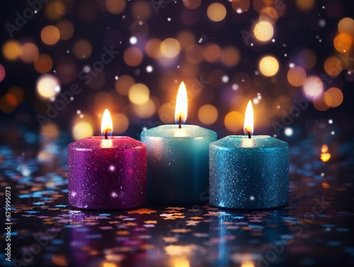 Captivating Advent Candlelight Display with Vibrant Defocused Illumination in Festive Tones