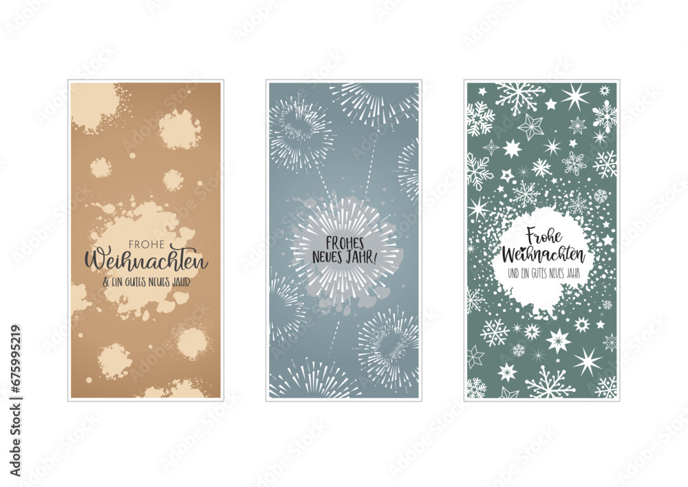 Weihnachtsgrüße - Grußkarten Set mit dekorativen Weihnachtsmotiven und deutschem Text - gold, silber, grün