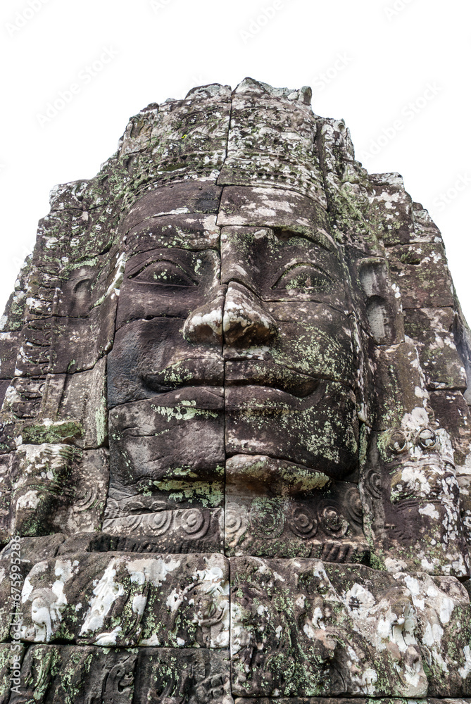 Exterior of the Bayon temple with gargantuan faces, Angkor Thom, Angkor, Cambodia, Asia