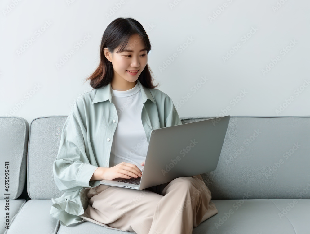 young asian business woman working at home using laptop young asian business woman working at home using laptop