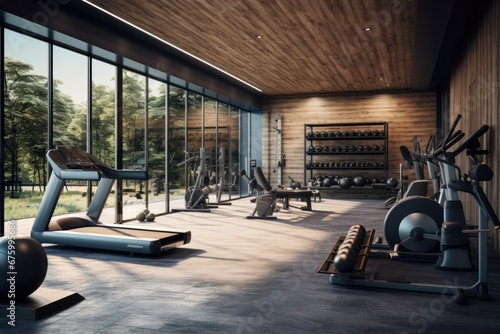 Fitness gym health club luxury villa .Home gym © Tixel