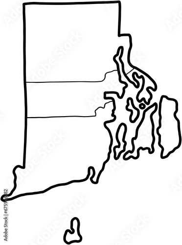 doodle freehand drawing of rhode island state map.