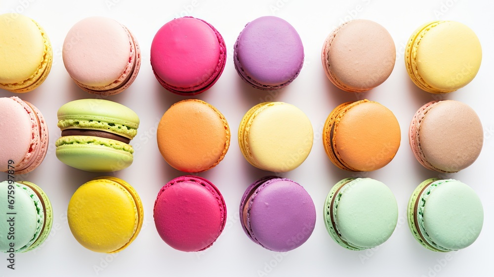 a group of macaroons sitting next to each other on top of a white counter top next to each other. generative ai a group of macaroons sitting next to each other on top of a white counter top next to each other. generative ai