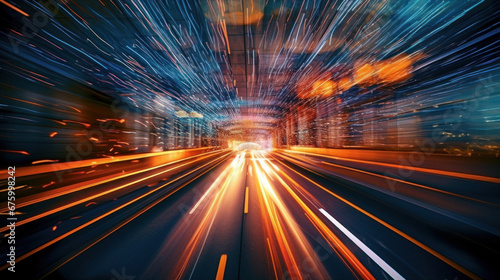 Blurred Speed light of a night road, Background for design and presentation
