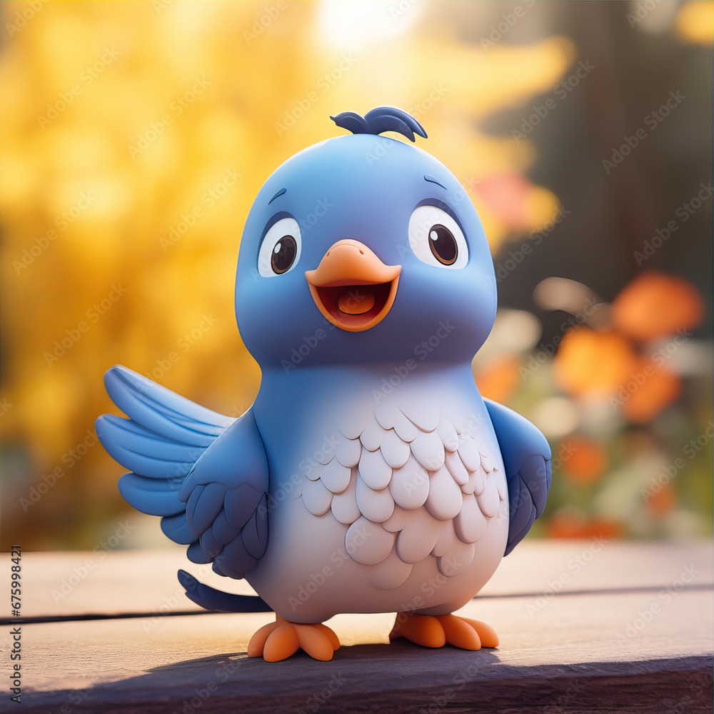 3D image of a cartoon, cute dove