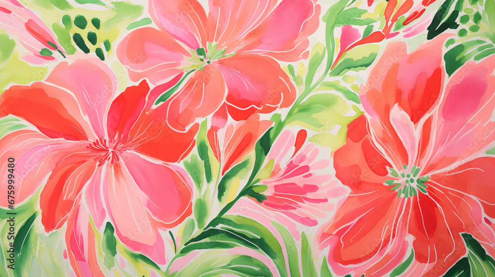 Seamless floral pattern with watercolor  pink flowers. Hand-drawn illustration.