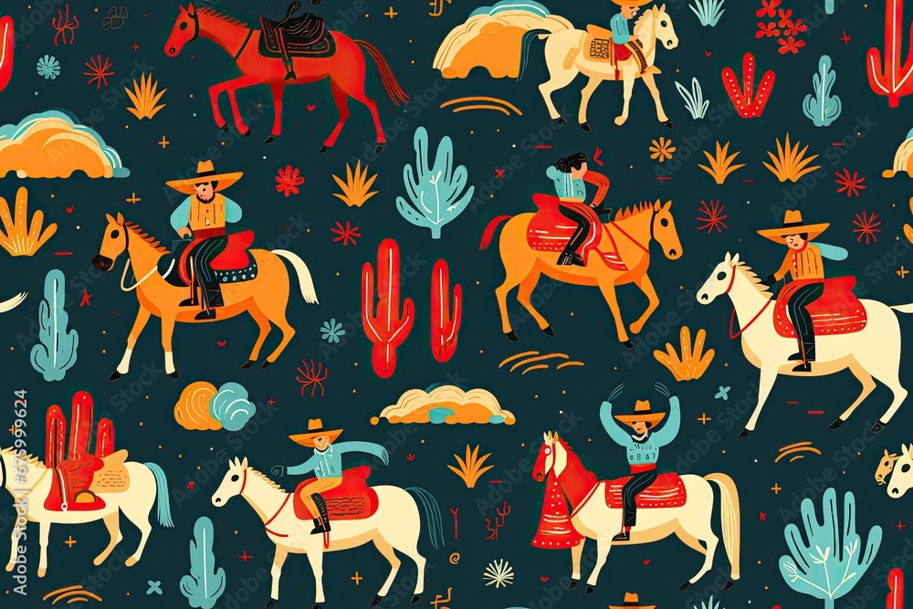 Wild West theme in patterns. In unexpected color palettes. On a dark ...
