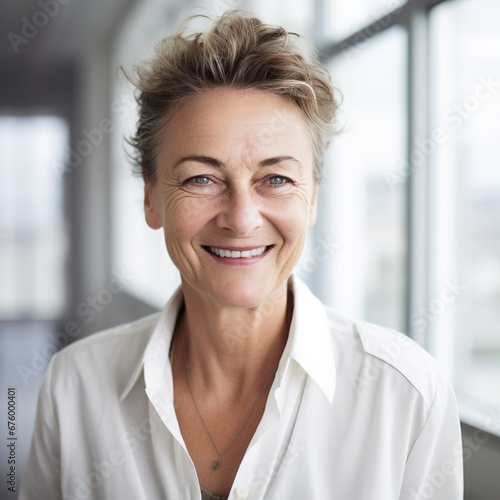 business businesswoman office mature middle aged head shot woman portrait corporate caucasian white businessperson created using generative ai technology
