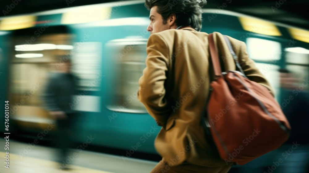 A businessman rushing to catch up with work
