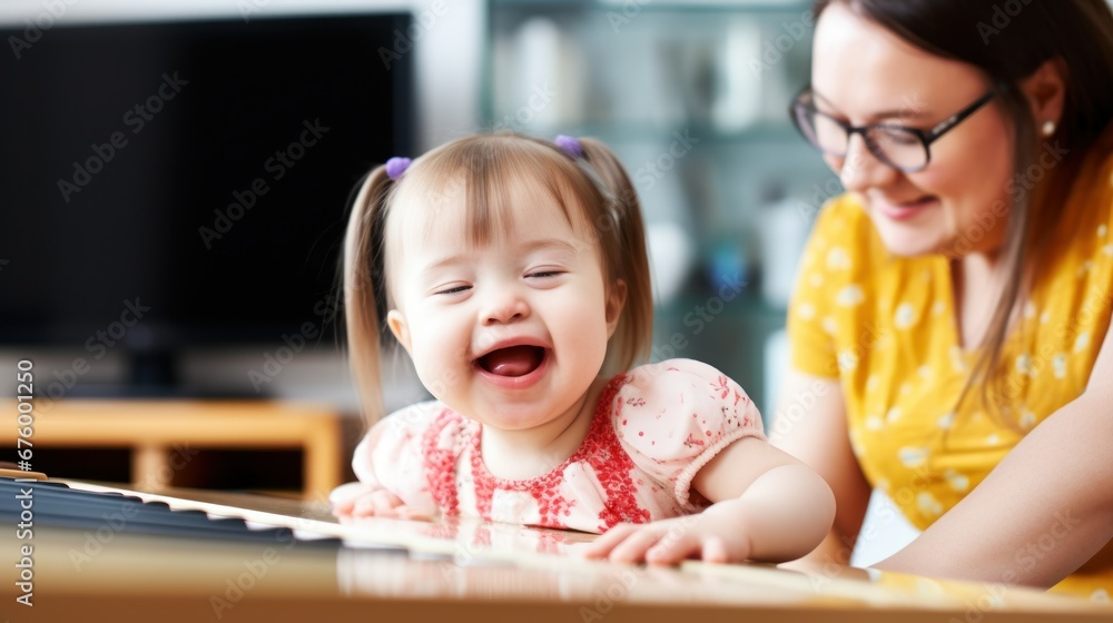 Little girl with Down syndrome learns to play the piano Little girl with Down syndrome learns to play the piano