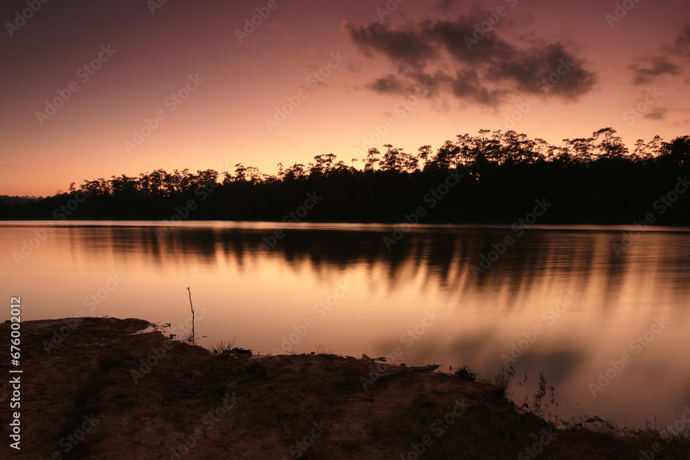 Sunset view of Huay Chan Reservoir Galyani Vadhana district. Chiang Mai, Thailand