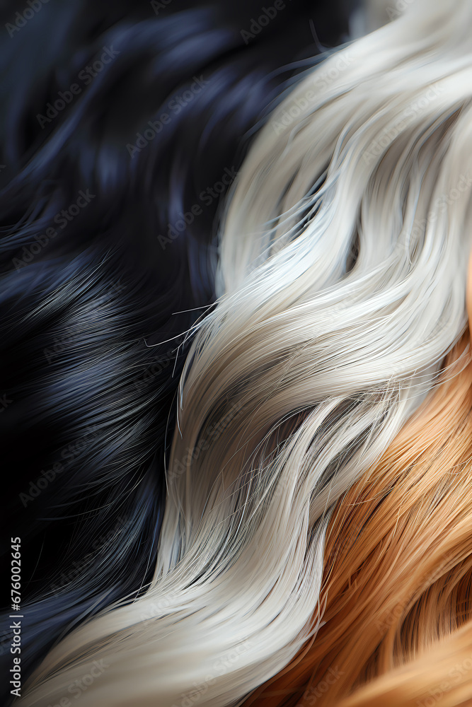 locks of hair dyed with different dyes, blonde, brunette, brown-haired, red, fair-haired hair for beauty salons and beauty catalogs locks of hair dyed with different dyes, blonde, brunette, brown-haired, red, fair-haired hair for beauty salons and beauty catalogs