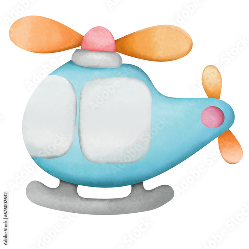 Watercolor Blue Helicopter