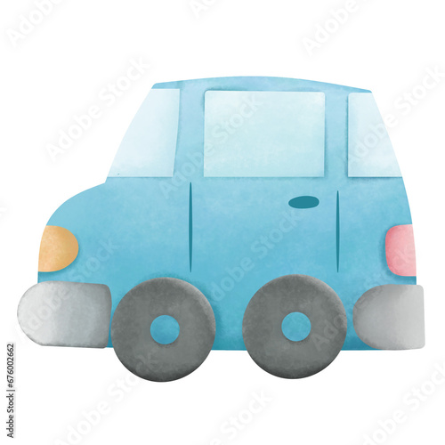 Watercolor Blue Car