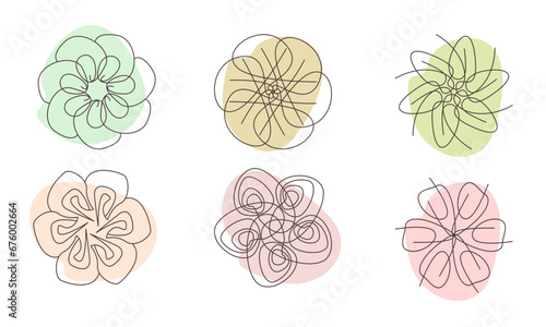 set of beautiful abstract flowers in a symmetrical minimalist hairline design