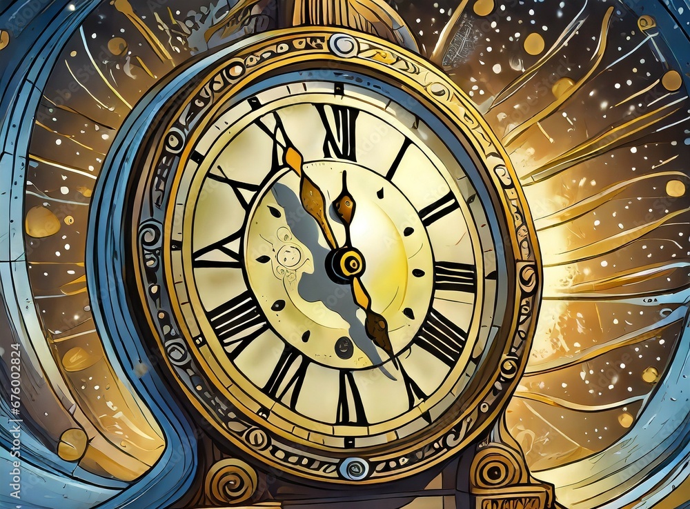 Obraz premium Clock Art Illustration, New Year Clock Concept