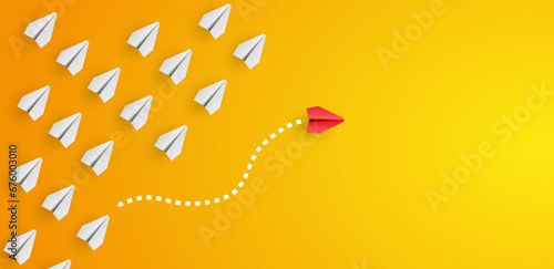 Independent paper plane flying in different directions. Concept of individuality and uniqueness. Perfect for illustrating creativity