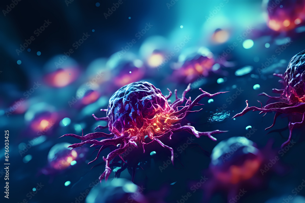 Obraz premium macro bacteria and virus, medical background pandemic, interesting science, futuristic technology for study and visualization
