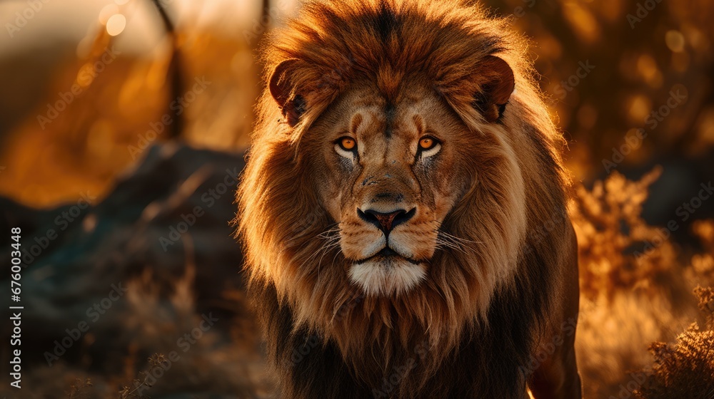 Wildlife photography of a majestic lion in the African savannah Wildlife photography of a majestic lion in the African savannah
