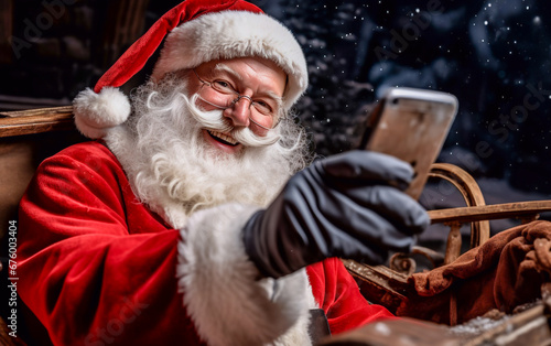 A smiling Santa Claus take a selfie