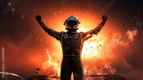 Digital Art of Winning Race Car Driver’s Silhouette, Grand Prix Victory Celebration photo
