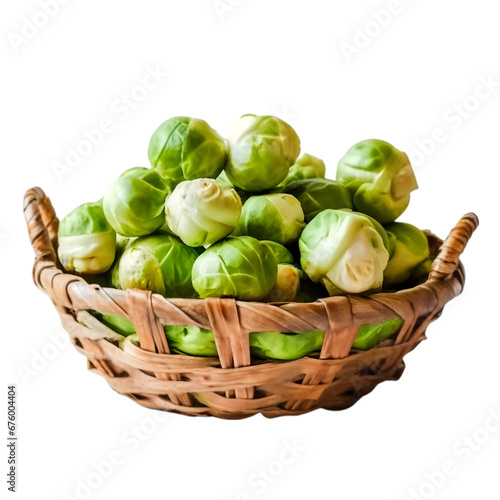 Brussels sprouts in a basket IIllustration Art On Transparent Background Generative AI.
