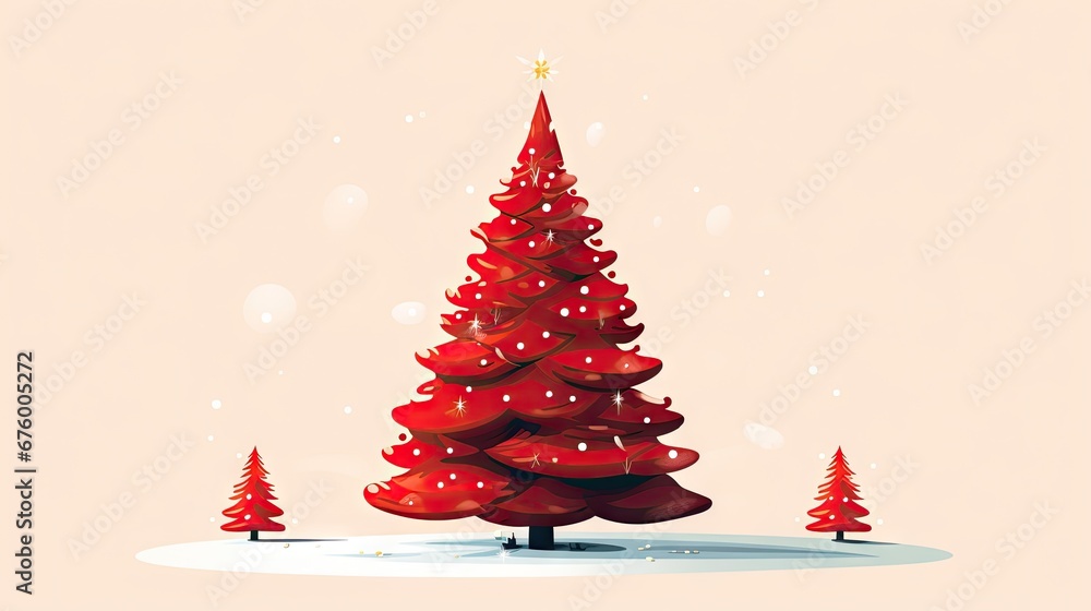a red christmas tree sitting in the middle of a snow covered ground with a star on top of the tree. generative ai a red christmas tree sitting in the middle of a snow covered ground with a star on top of the tree. generative ai