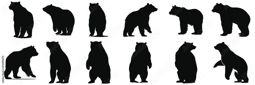Black bear illustration. Set bear silhouette. Minimalist and Flat Logo. Isolated vector image, head bear logo vector, animal theme, wildlife logo. - obrazy, fototapety, plakaty 