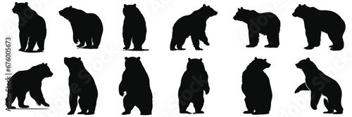 Black bear illustration. Set bear silhouette. Minimalist and Flat Logo. Isolated vector image, head bear logo vector, animal theme, wildlife logo. © Othman